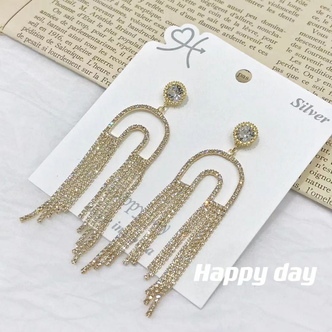 韩国Happy day饰品 银针 锆石流苏耳环