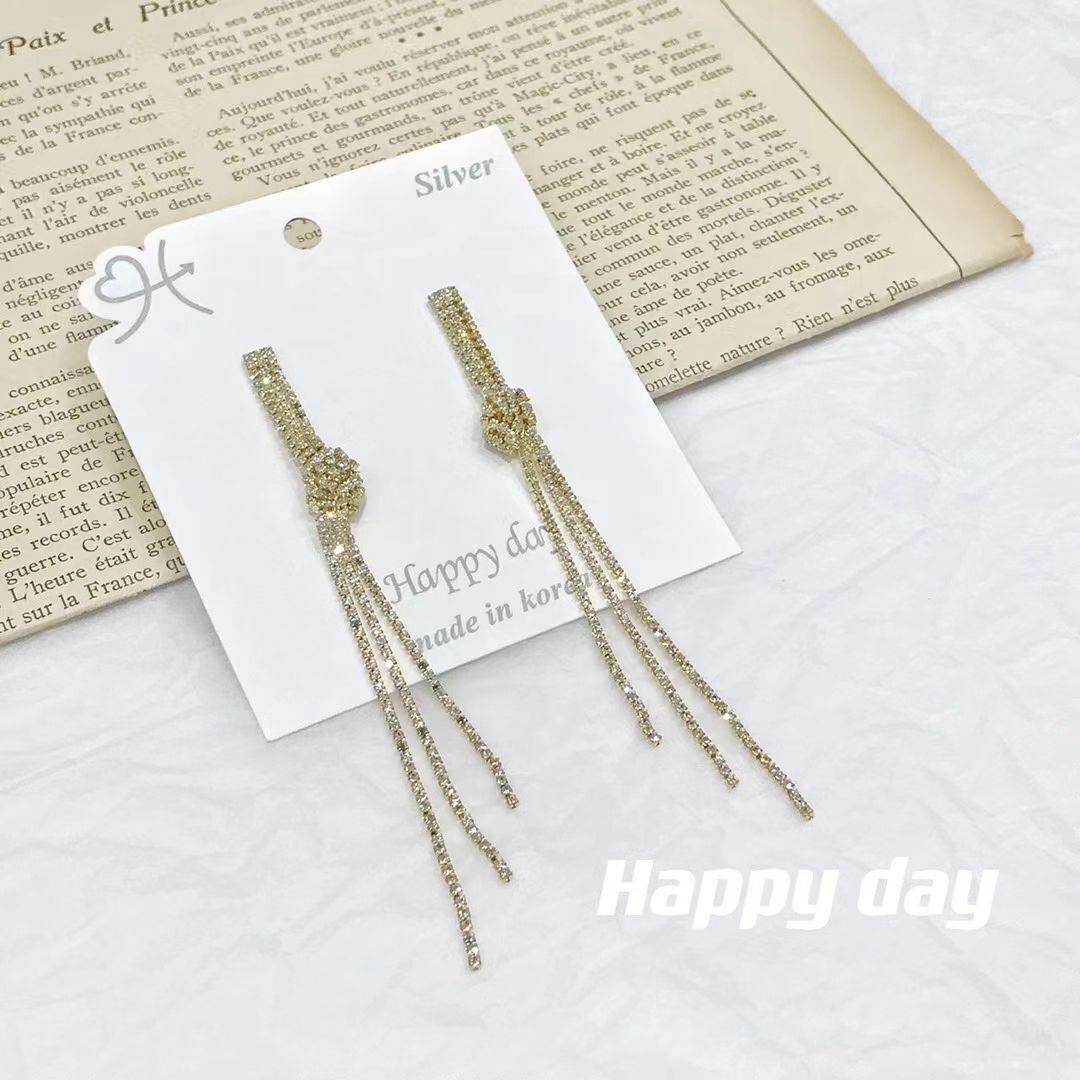 韩国Happy day饰品 防敏针 锆石流苏