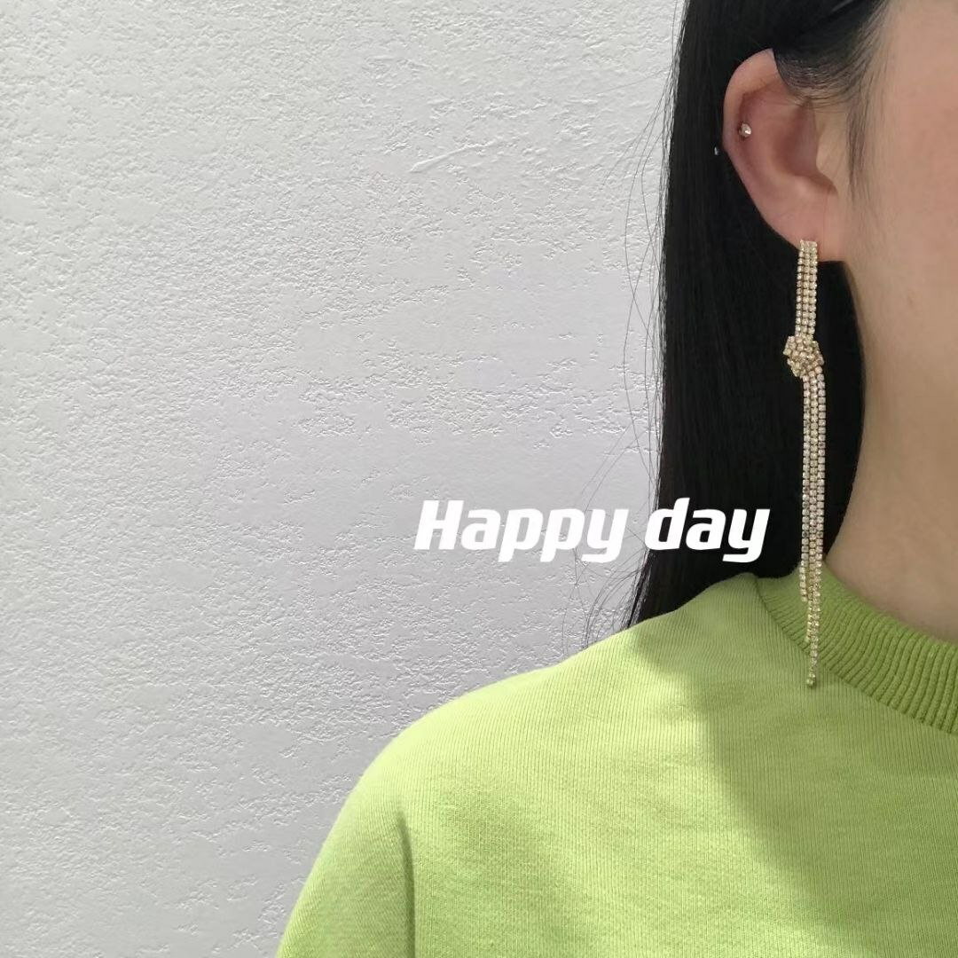 韩国Happy day饰品 防敏针 锆石流苏