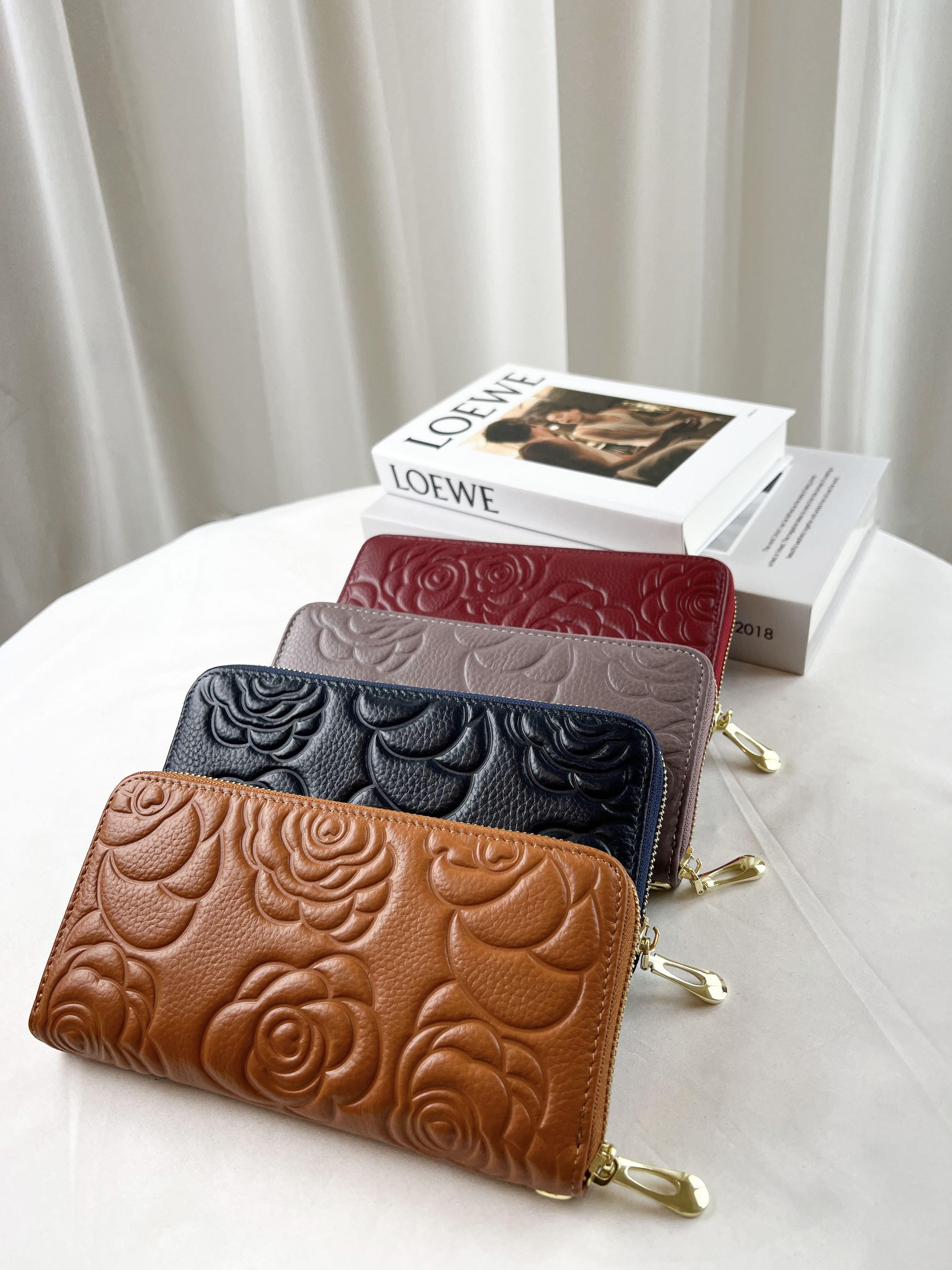 花朵真皮牛皮拉鍊長夾  #SM-937