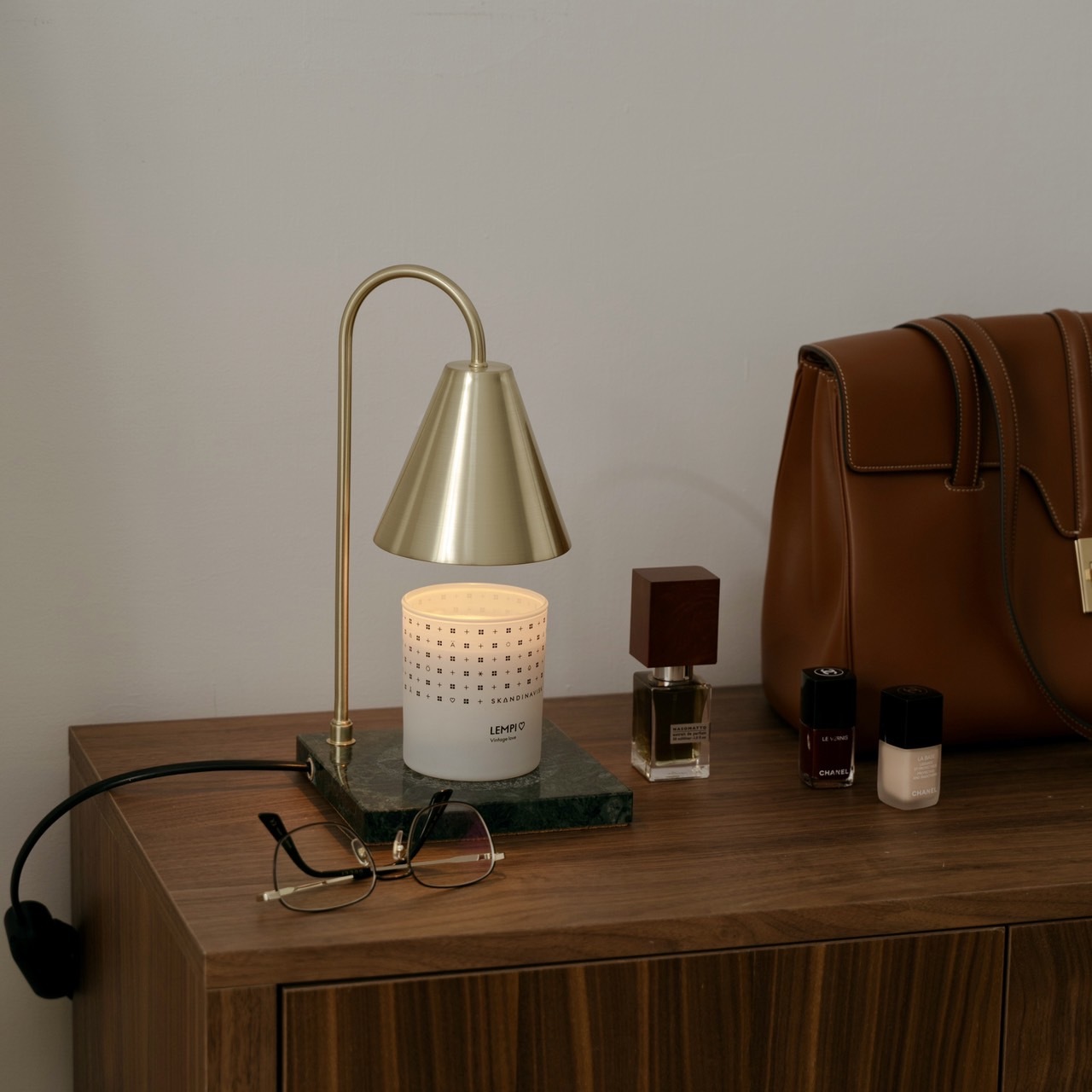 典雅大理石款 (祖母綠+金燈罩) 融蠟燈 香氛蠟燭暖燈  - HOOOME