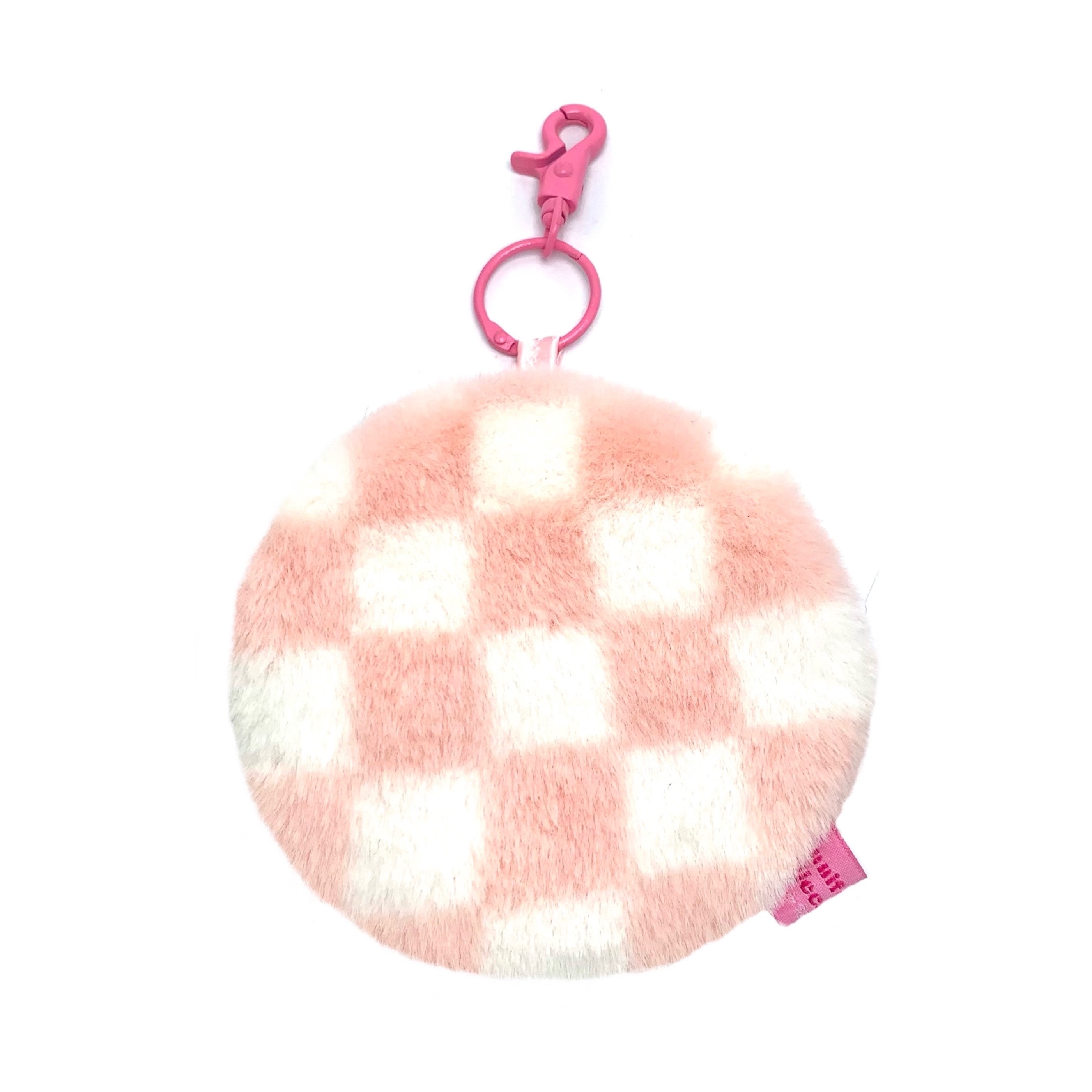 JCC 粉紅棋盤格圓圓零錢包掛飾