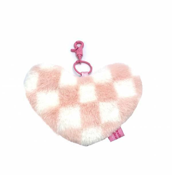 JCC 淡粉棋盤格愛心零錢包掛飾