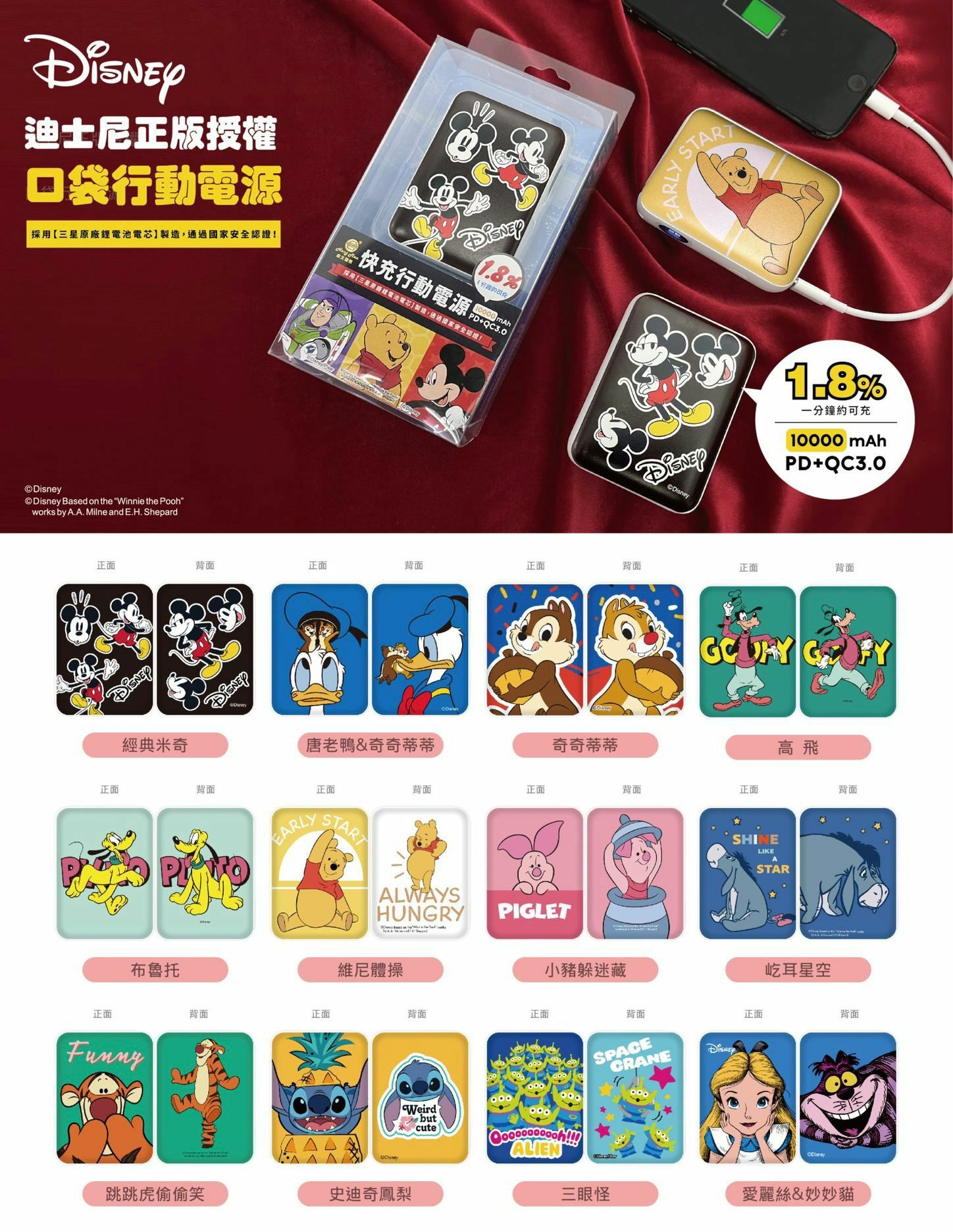 迪士尼卡通口袋行動電源