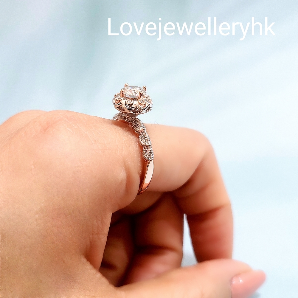 玫瑰金色莫桑鑽戒  R1C079U