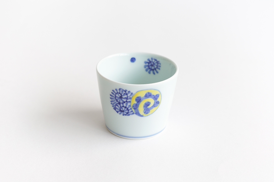 溪山窯-染錦蛸唐草丸紋蕎麥豬口