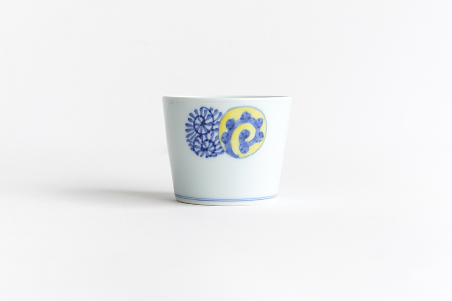 溪山窯-染錦蛸唐草丸紋蕎麥豬口