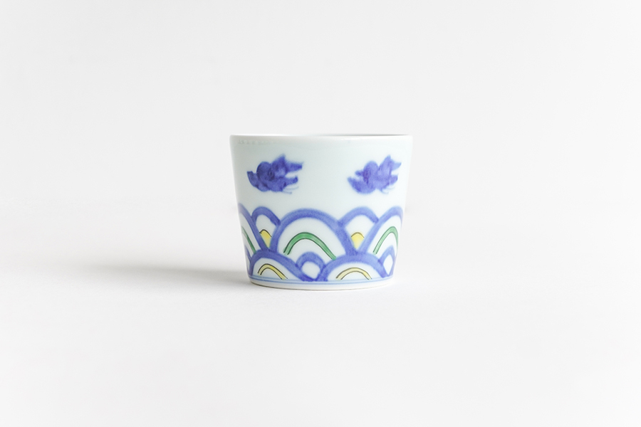 溪山窯-染錦青海波千鳥蕎麥豬口