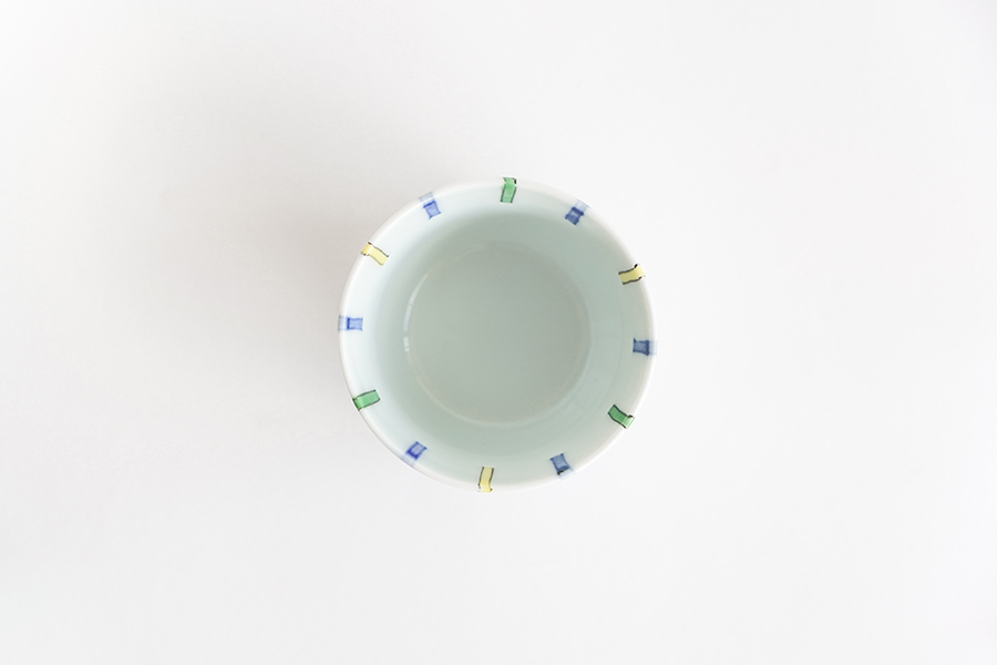 溪山窯-染錦三色十草蕎麥豬口