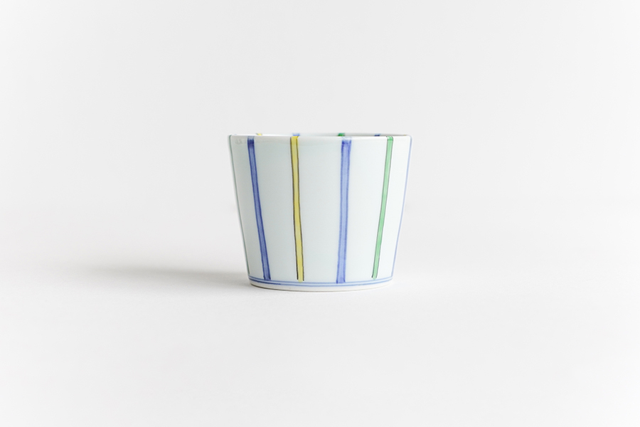 溪山窯-染錦三色十草蕎麥豬口