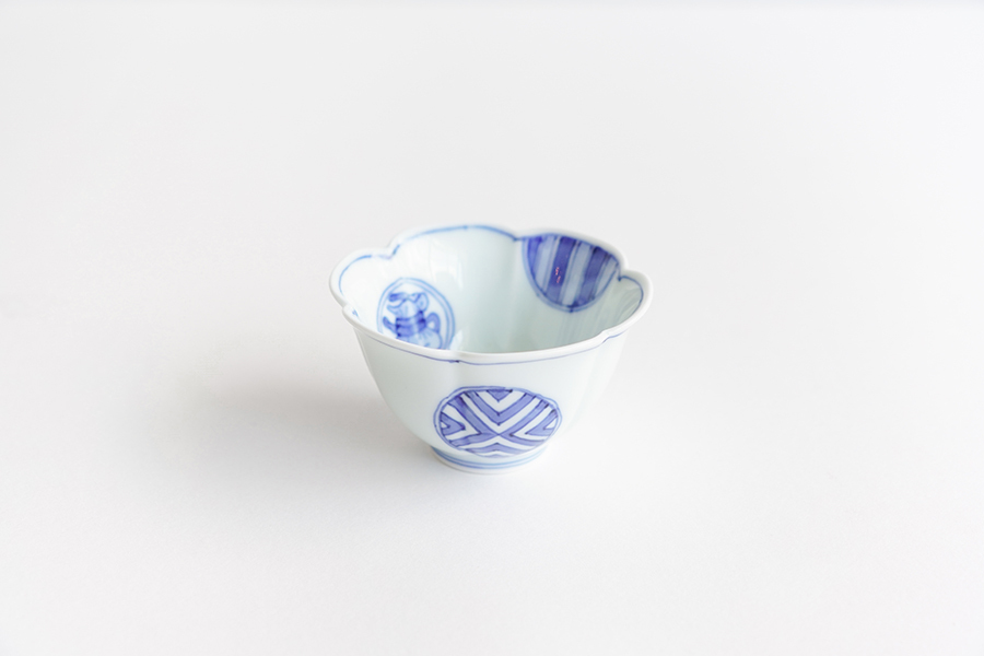 溪山窯-染付丸紋朝顏型中付