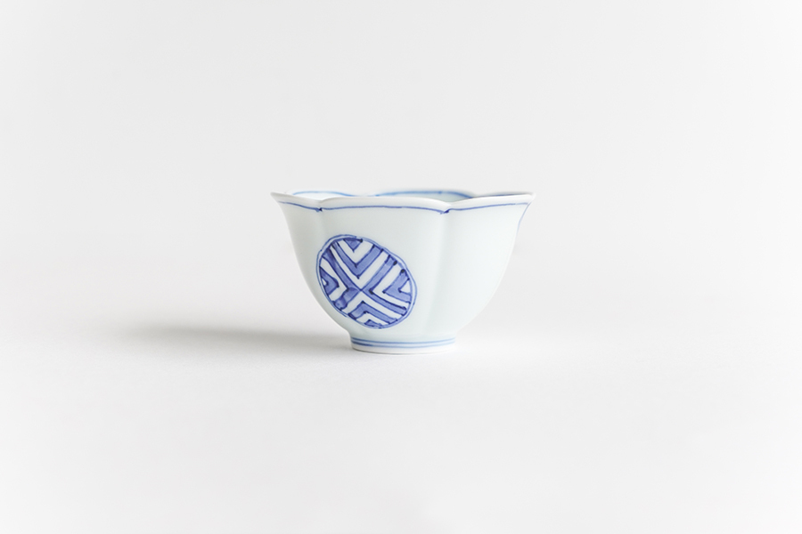 溪山窯-染付丸紋朝顏型中付