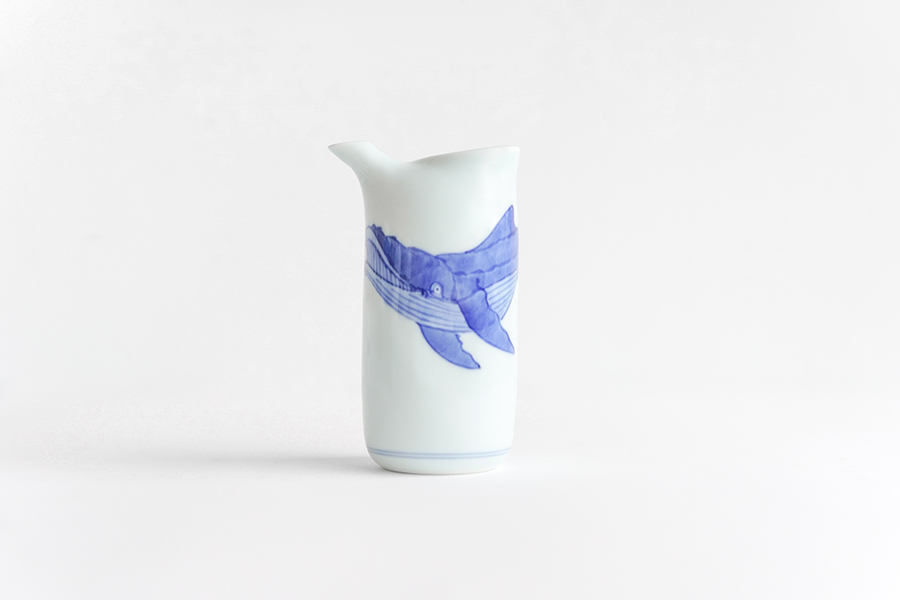 溪山窯-染付長鬚鯨注器/清酒壺(MS)