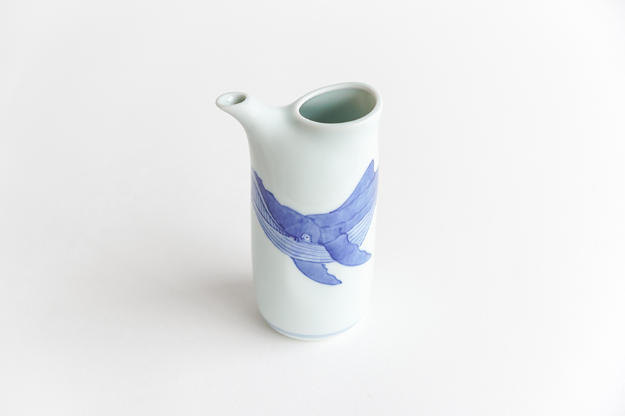 溪山窯-染付長鬚鯨注器/清酒壺(MS)