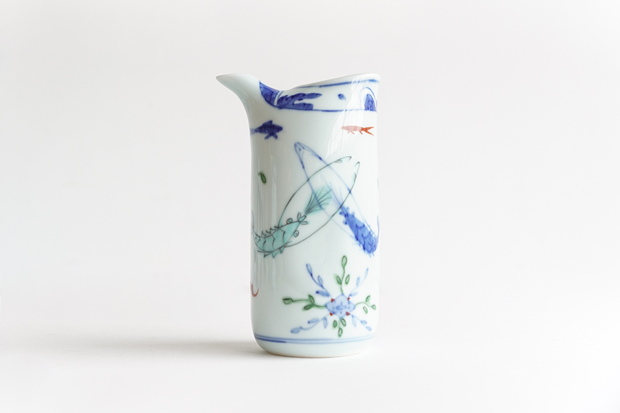 溪山窯-染錦雙海老注器/清酒壺(ML)