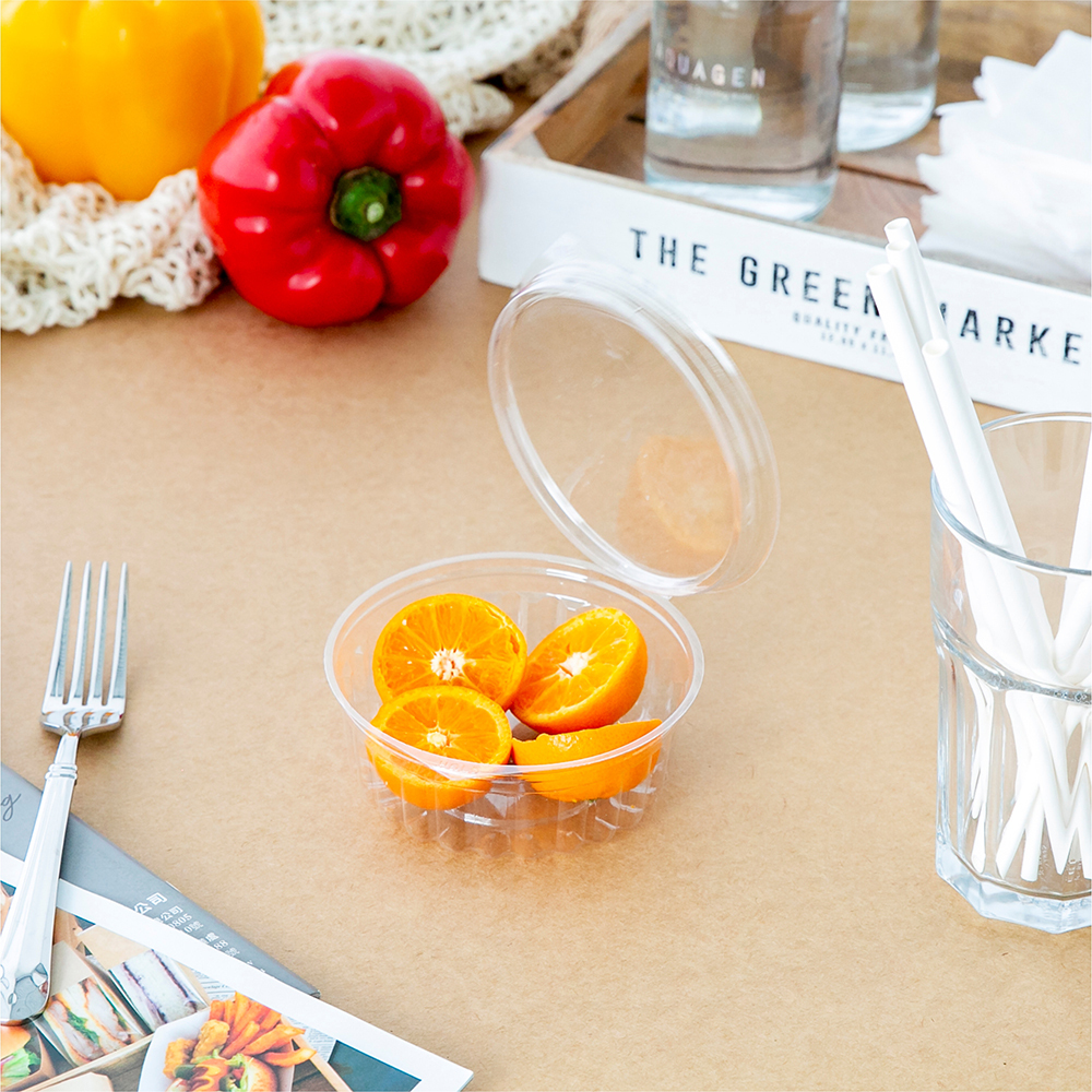 塑膠連體沙拉盒 圓形平蓋 8oz