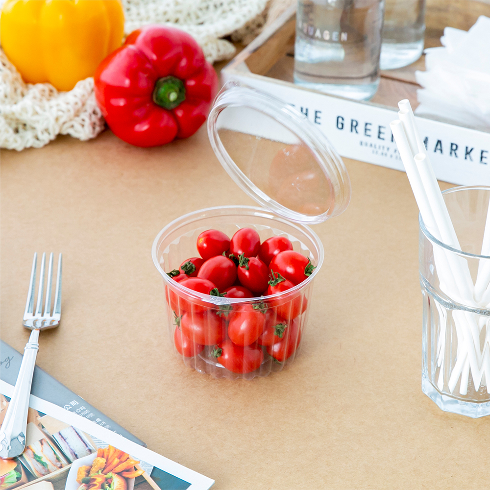 塑膠連體沙拉盒 圓形平蓋 16oz