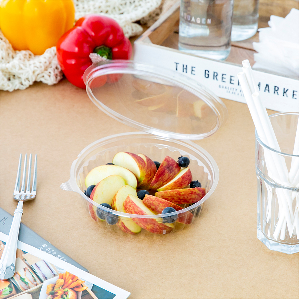 塑膠連體沙拉盒 圓形平蓋 20oz