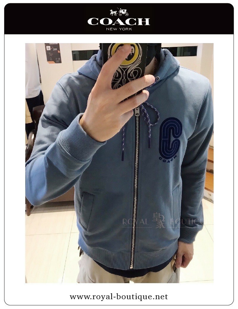 COACH 左胸植絨C字LOGO連帽夾克外套