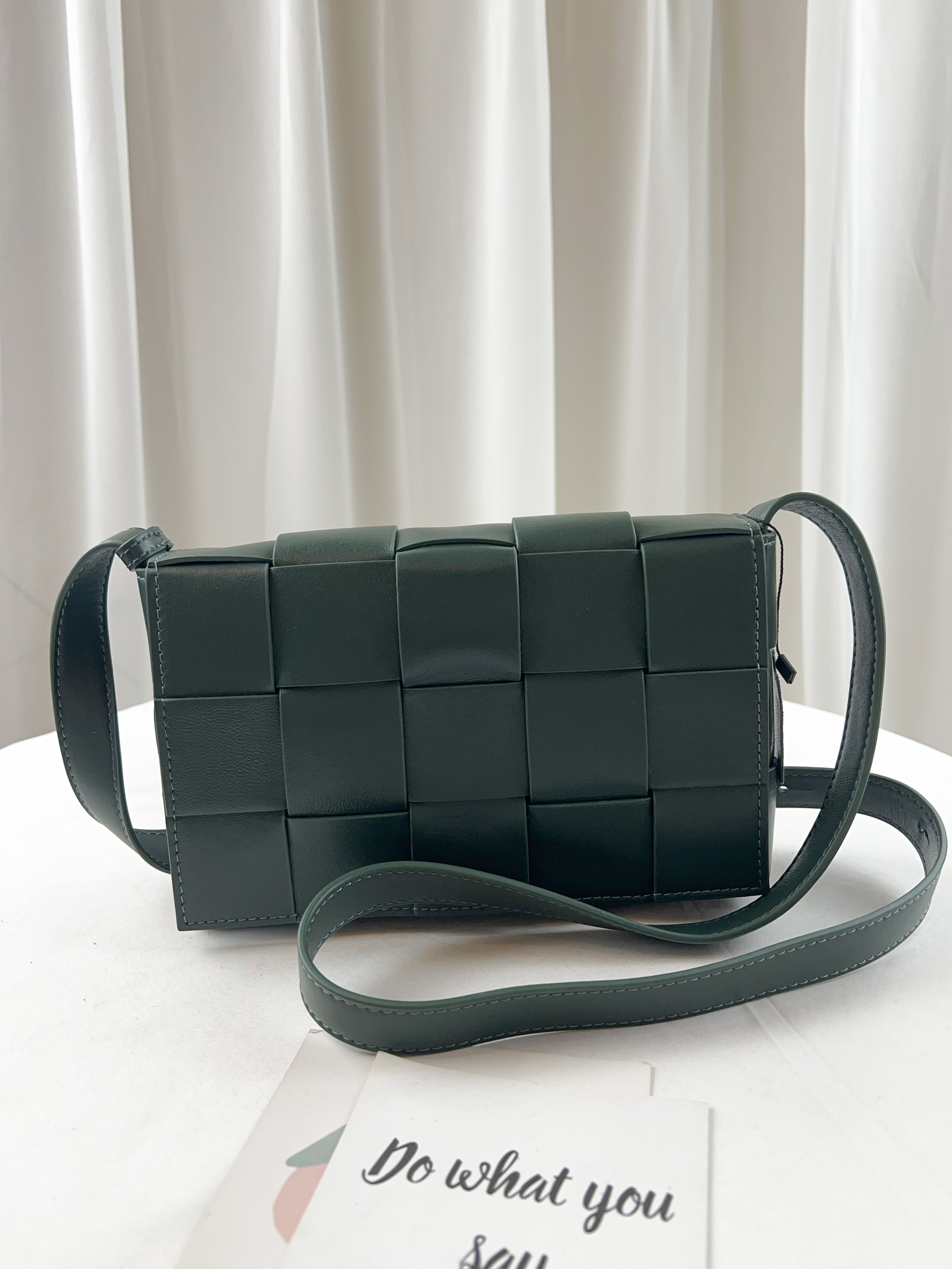 石墨綠 寬編織真皮牛皮側背包 #SM-2975