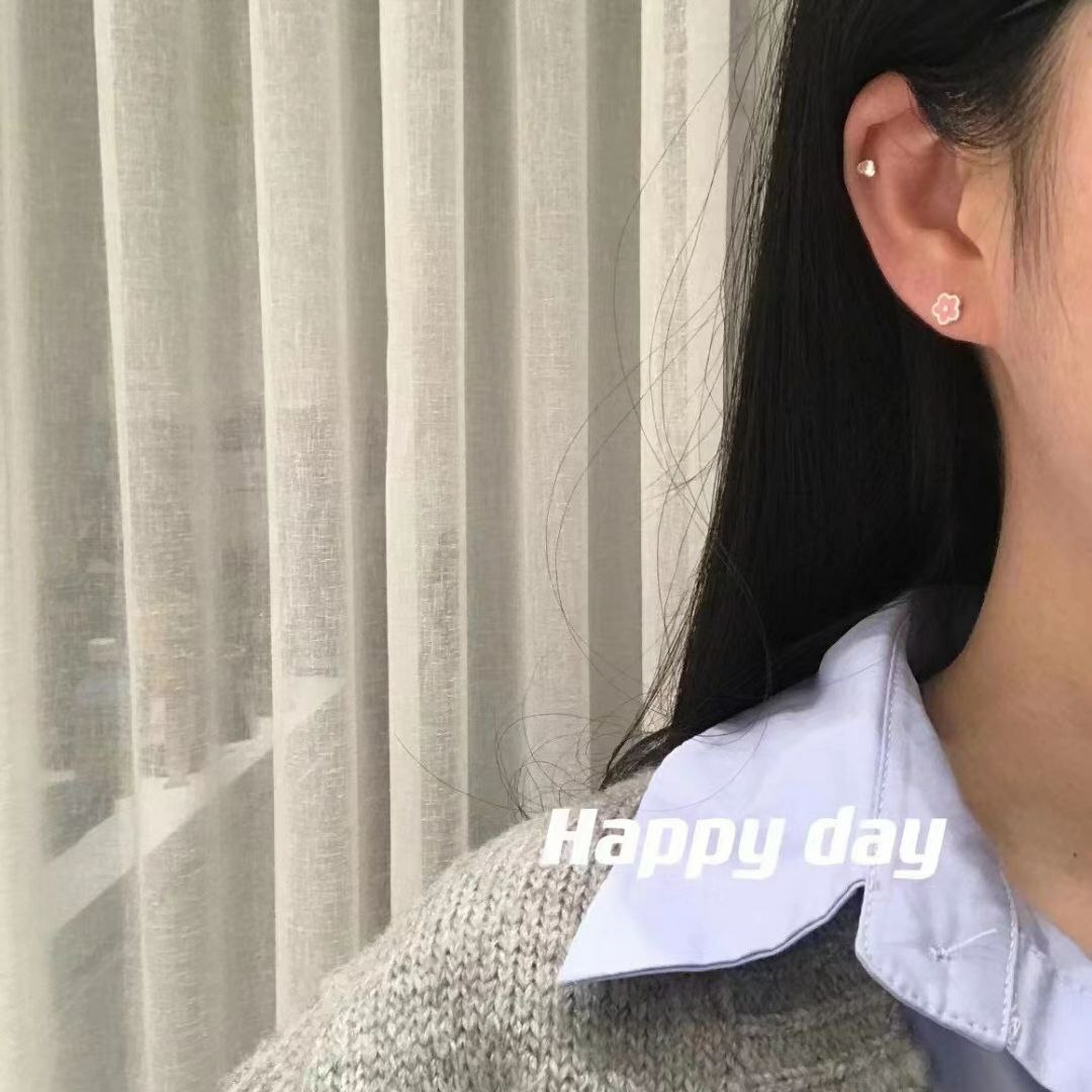韩国Happy day饰品 纯银螺帽款 花花好好春日 单支