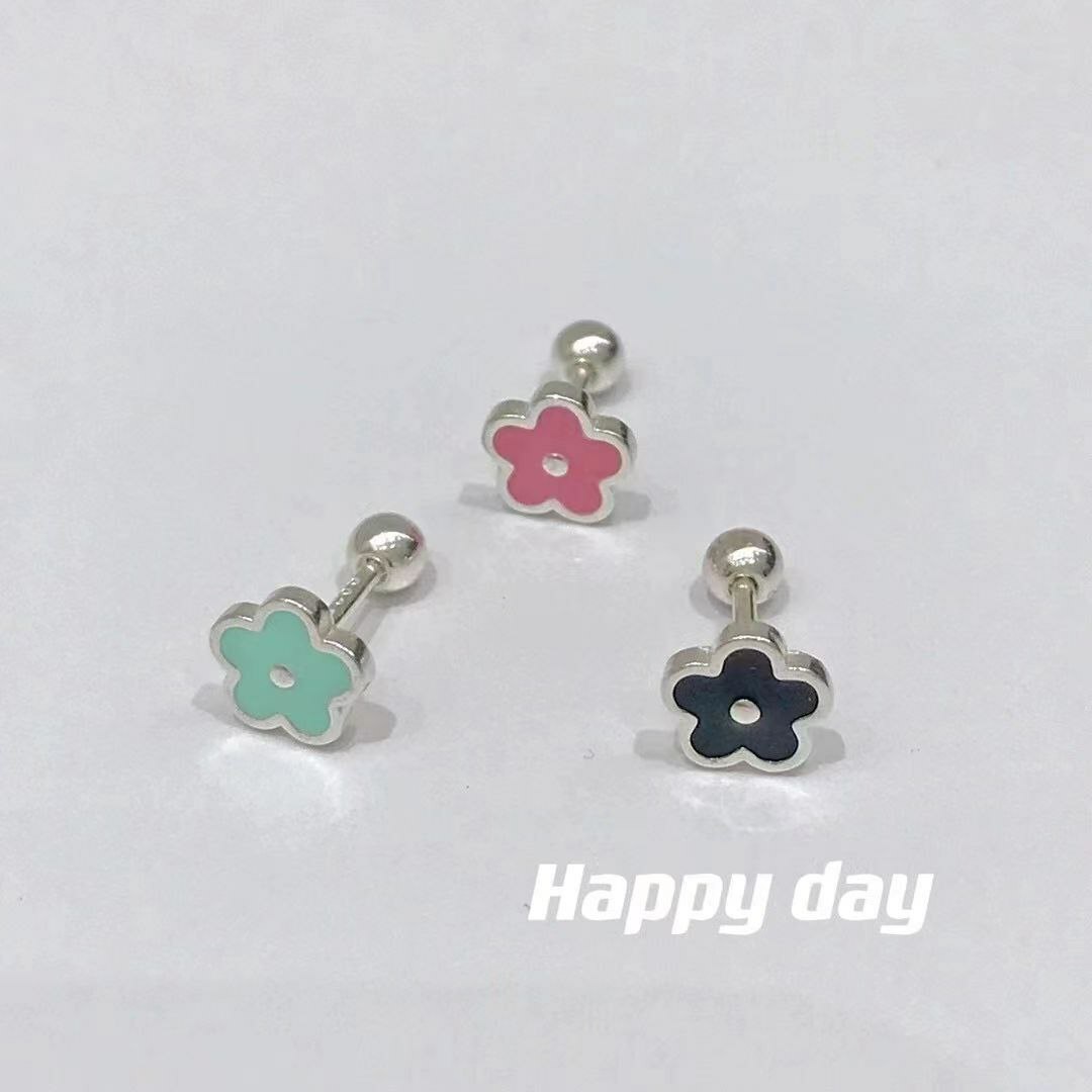韩国Happy day饰品 纯银螺帽款 花花好好春日 单支