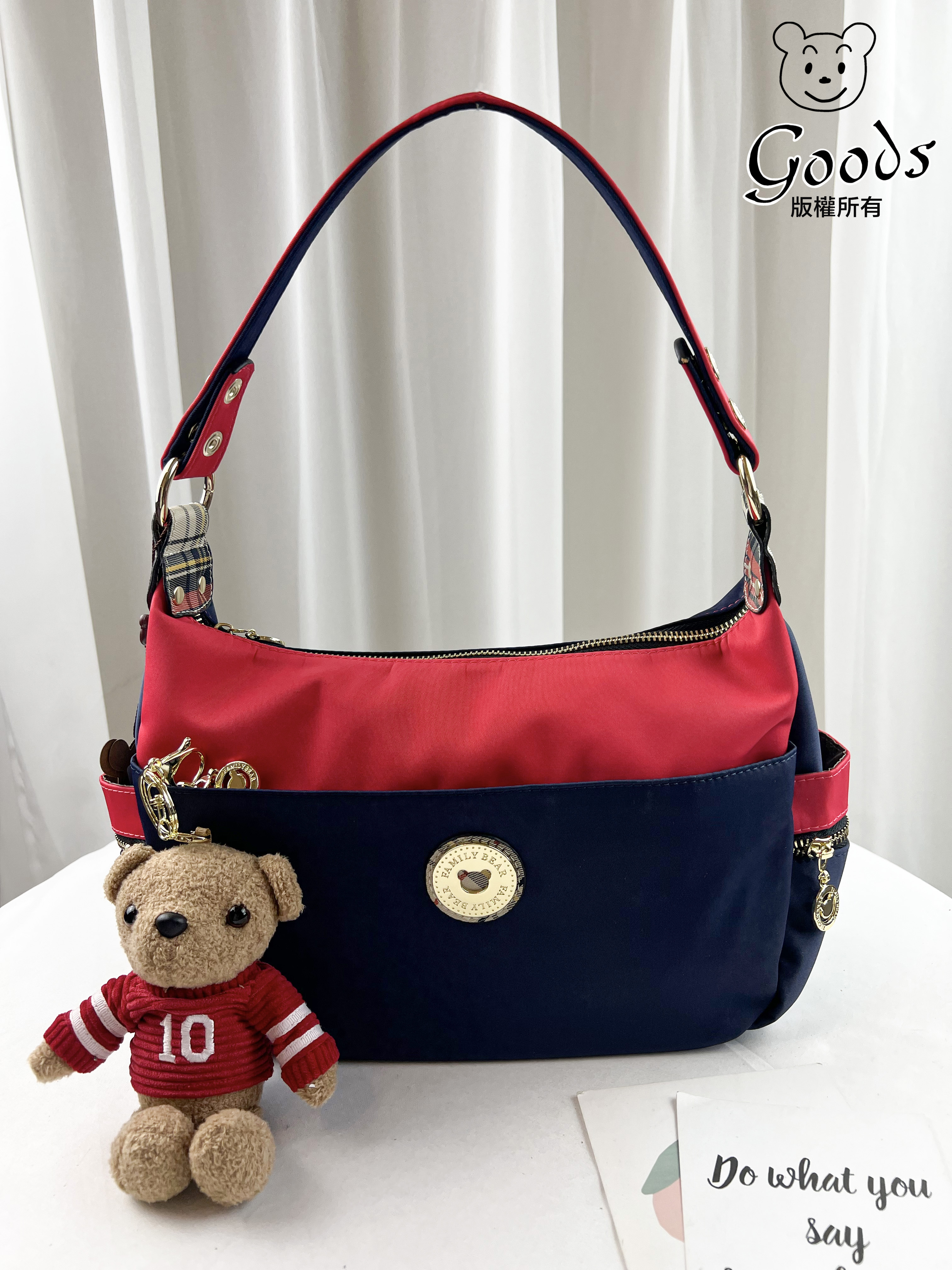 FamilyBear 藍配橘紅拼色 防潑水肩背包 / 側背包 #2754