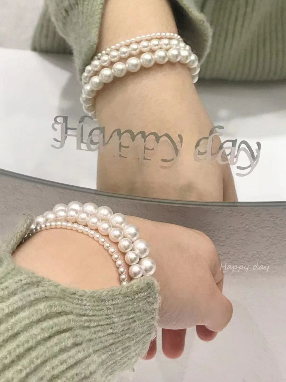 韩国Happy day饰品 施华洛珍珠手链 3mm/6mm/8mm