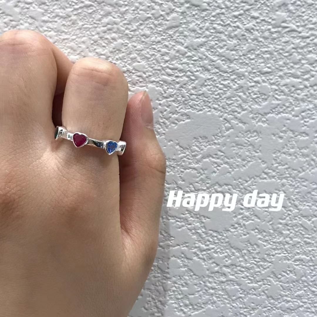 韩国Happy day饰品 纯银开口戒指 锆石 爱心小戒指