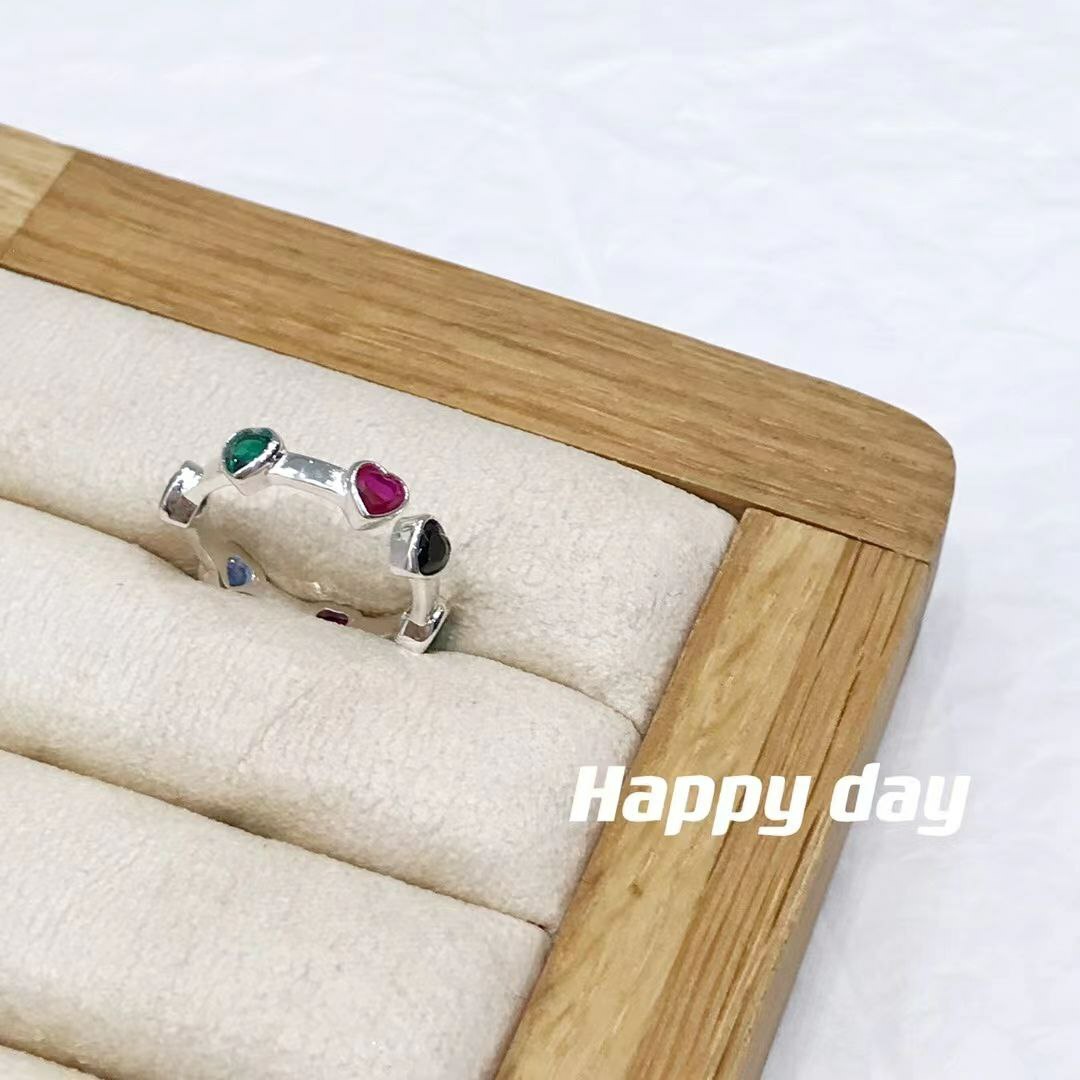 韩国Happy day饰品 纯银开口戒指 锆石 爱心小戒指