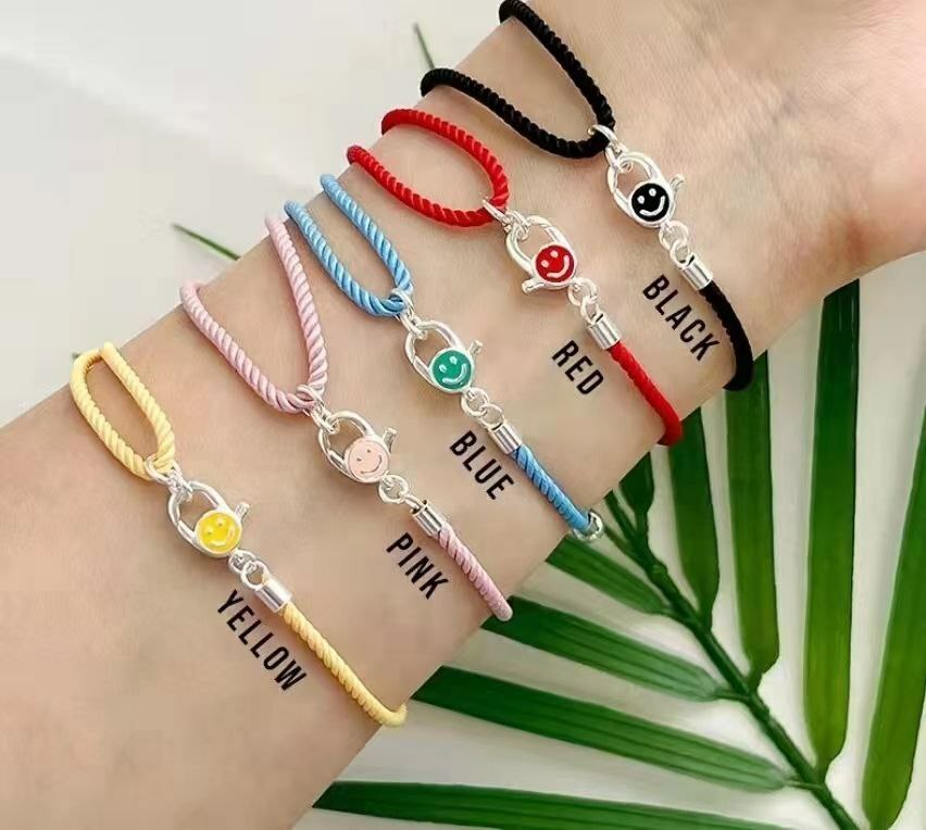 韩国Happy day饰品 纯银笑脸手链 五色可选