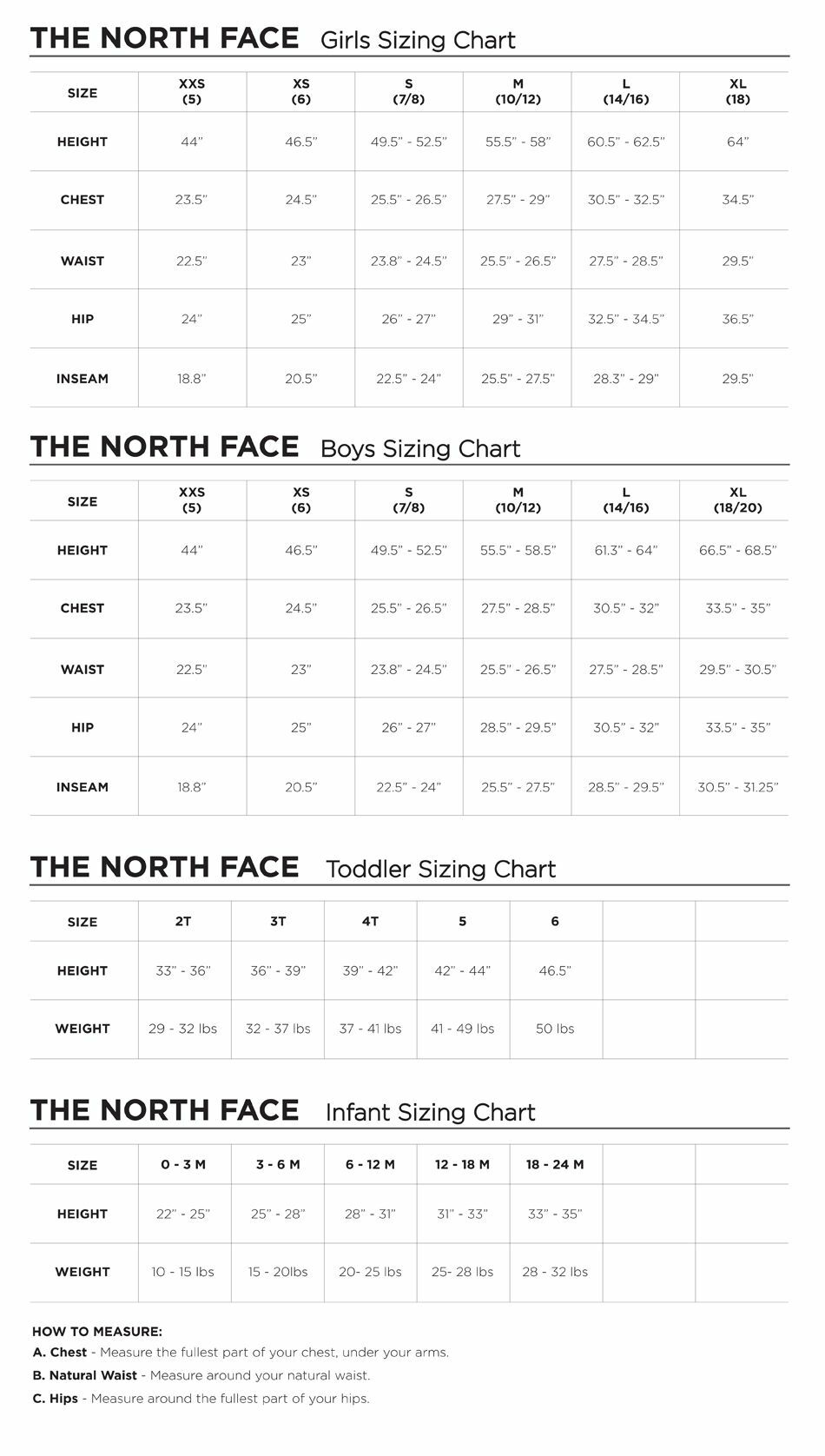 The north face size guide outlet age