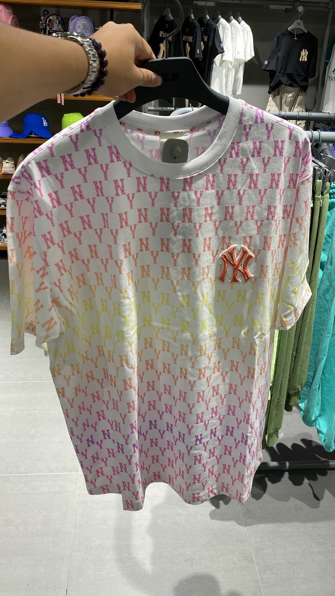 [S] MLB SUMMER MONOGRAM UNISEX OVERSIZE T-SHIRT, WHITE/PINK, 31TSMC131-50R [FINAL SALE] (SMLB10)