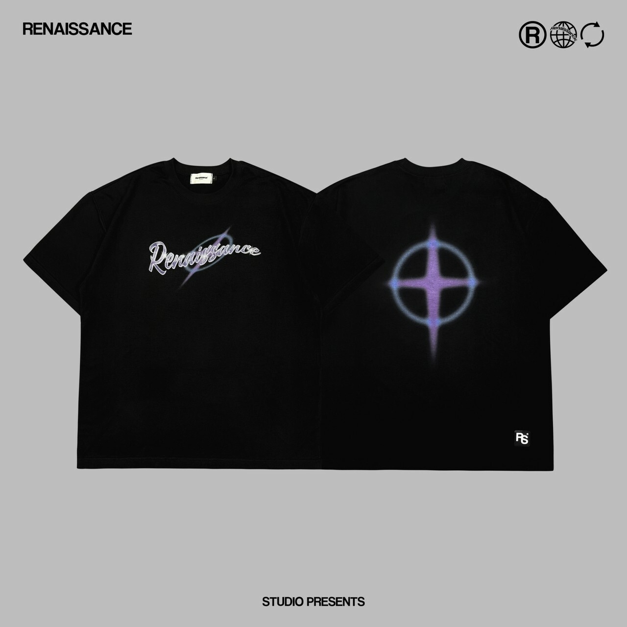 RENAISSANCE 光暈十字 金屬字體Logo 黑紫短袖 T “ SHINNING CROSS TEE “