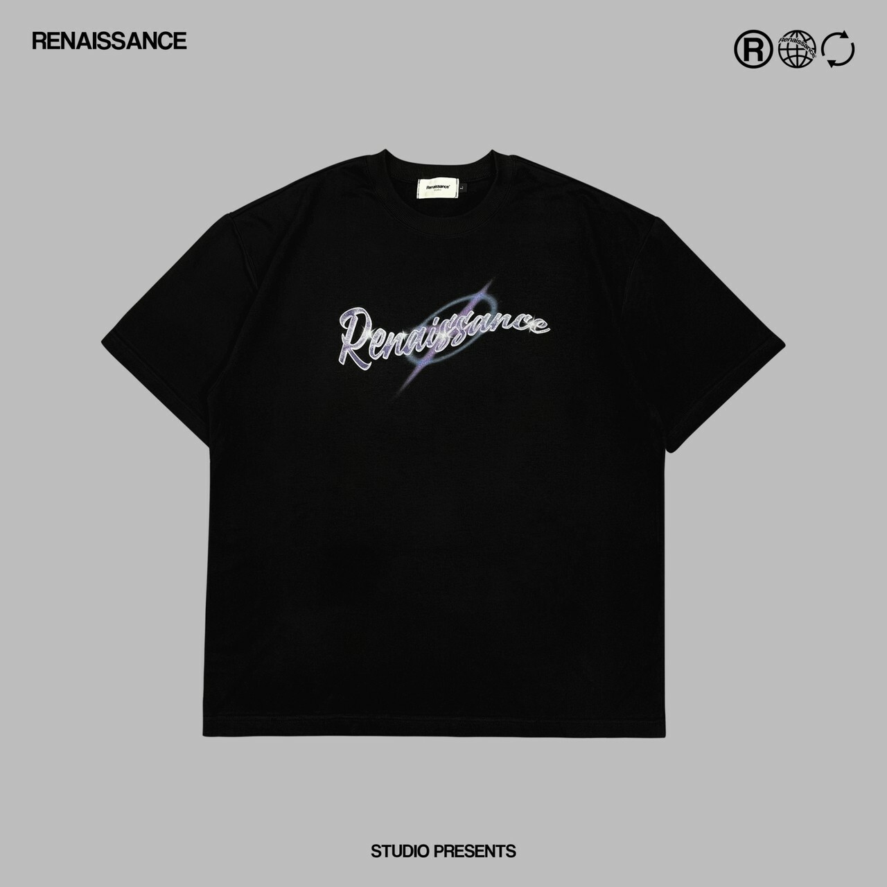 RENAISSANCE 光暈十字 金屬字體Logo 黑紫短袖 T “ SHINNING CROSS TEE “
