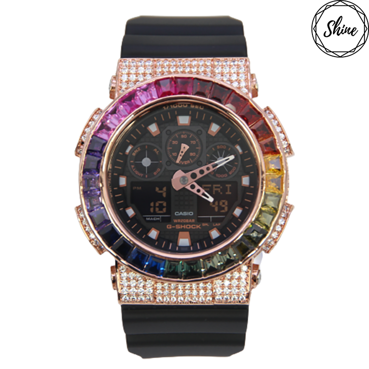 玫瑰金色 改裝手錶 GA-100GBX-1A4 - 彩虹