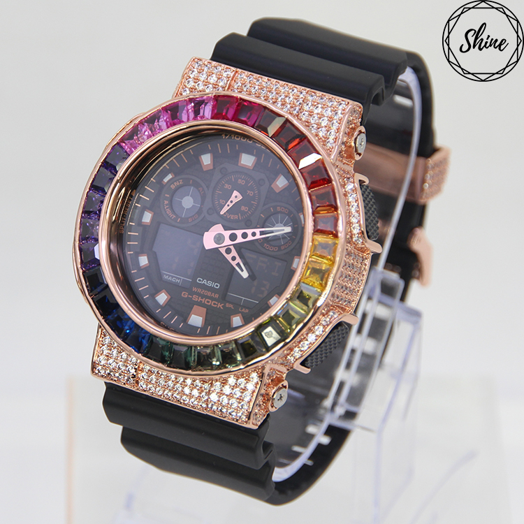 玫瑰金色 改裝手錶 GA-100GBX-1A4 - 彩虹