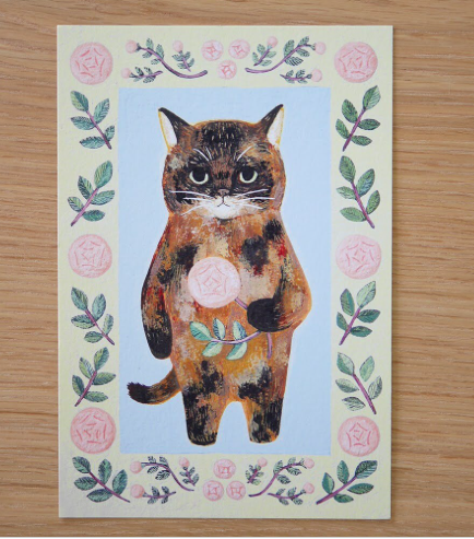 玳瑁貓 貓咪繪本明信片｜日本 4legs