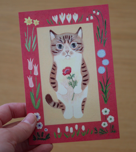 棕虎斑 貓咪繪本明信片｜日本 4legs