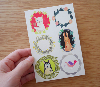 動物花圈 插畫明信片｜日本 4legs