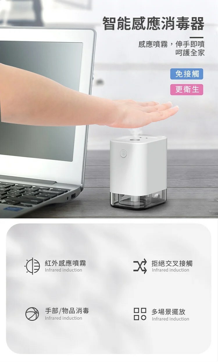 自動智能紅外感應酒精噴霧器 50ml ~辦公室防疫必備~伸手即噴，免接觸，更衛生~