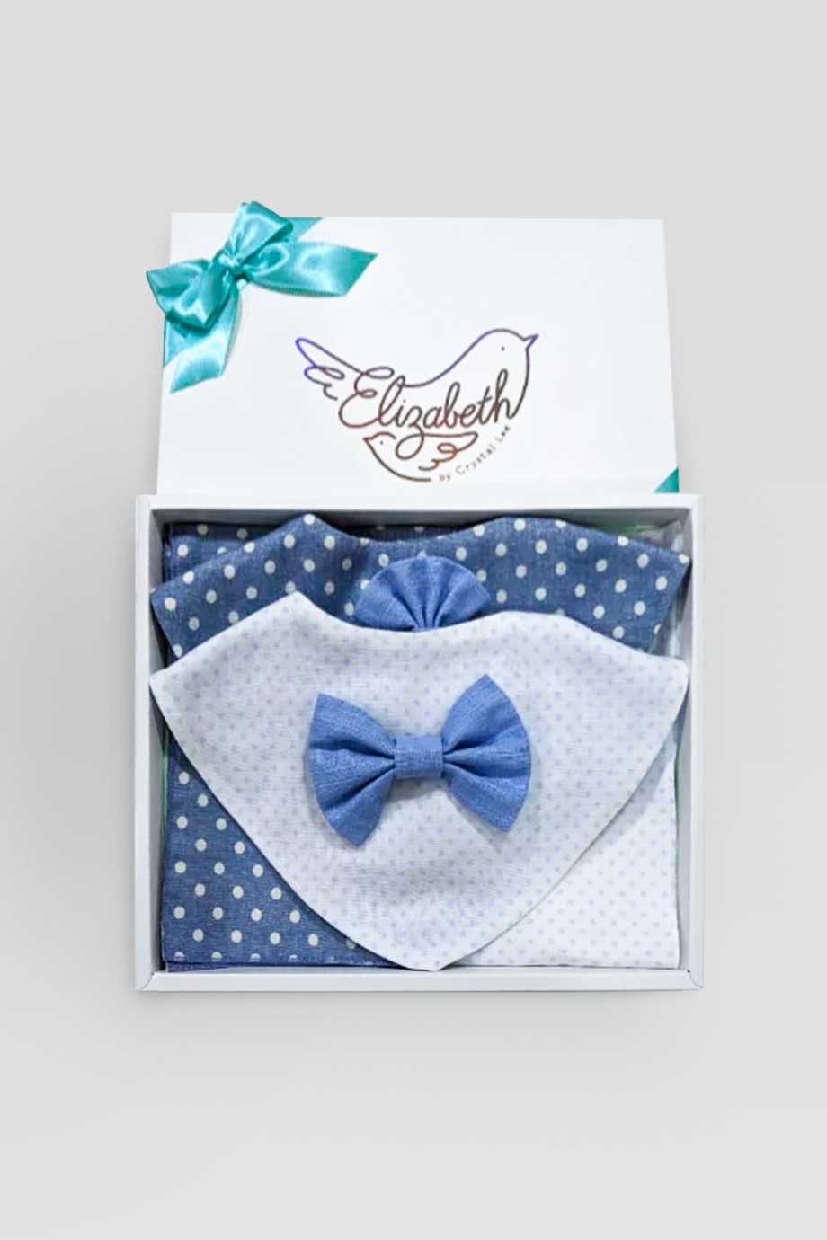Elizabeth by Crystal Lee｜口水巾 + 手帕禮盒（男）-白/藍