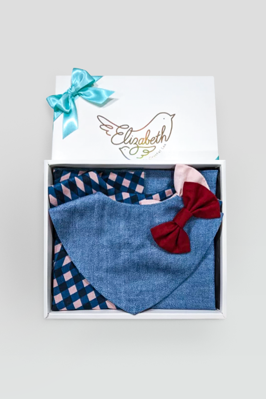 Elizabeth by Crystal Lee｜口水巾 + 手帕禮盒-牛仔/藍
