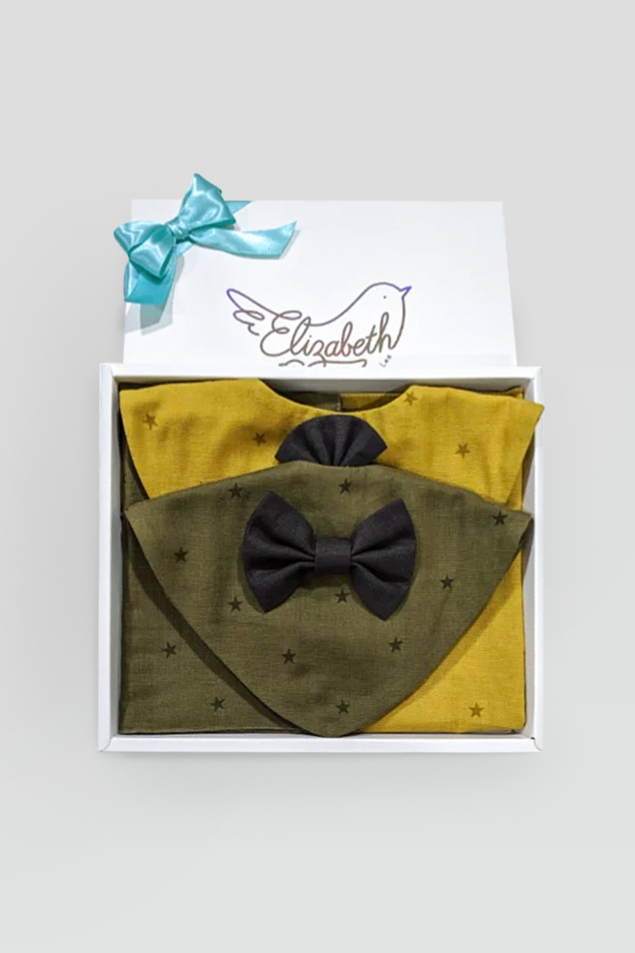Elizabeth by Crystal Lee｜口水巾 + 手帕禮盒（男）-綠/黃