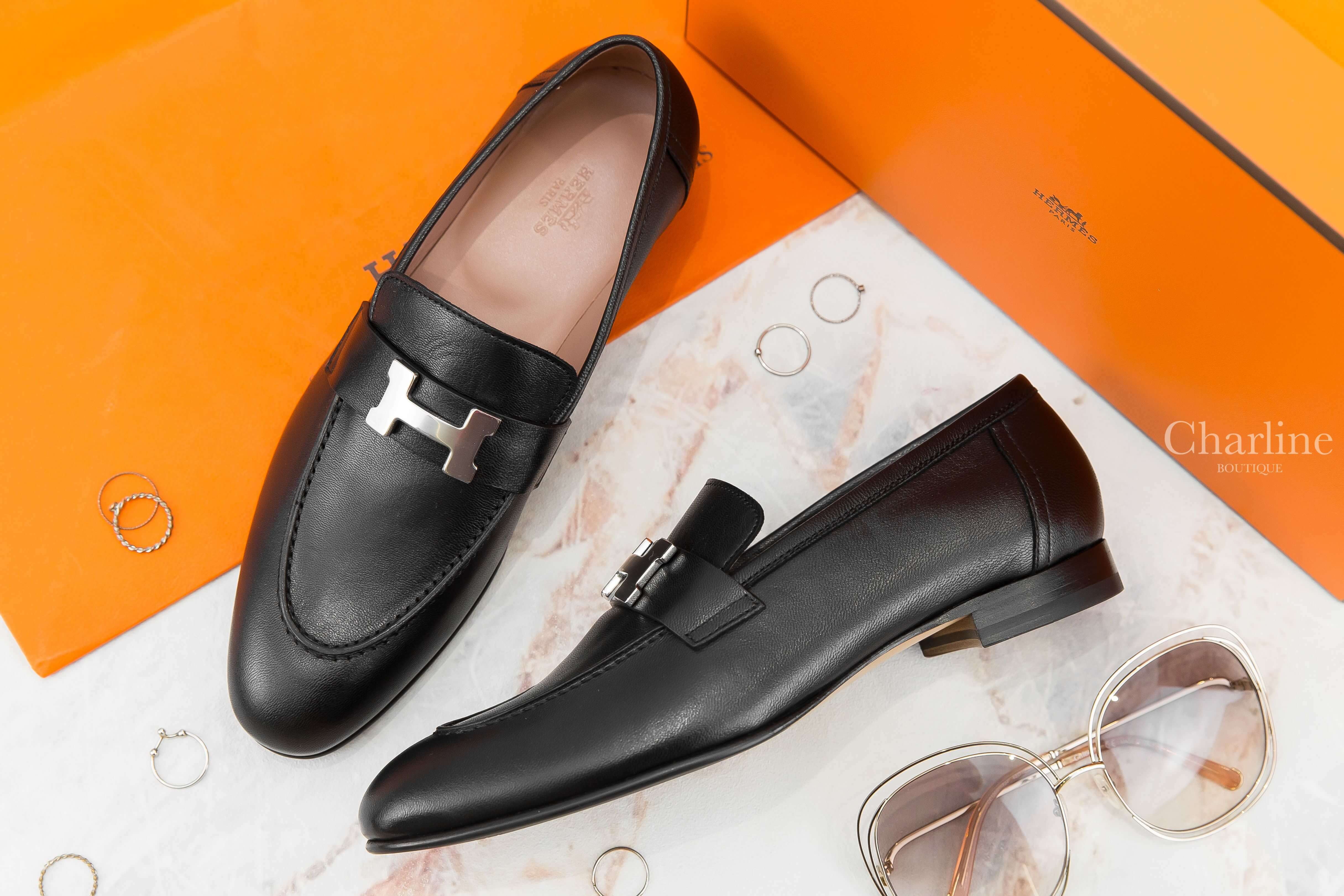 Hermès Paris Loafer 黑色銀釦H山羊皮樂福鞋-Charline Boutique 精品代購