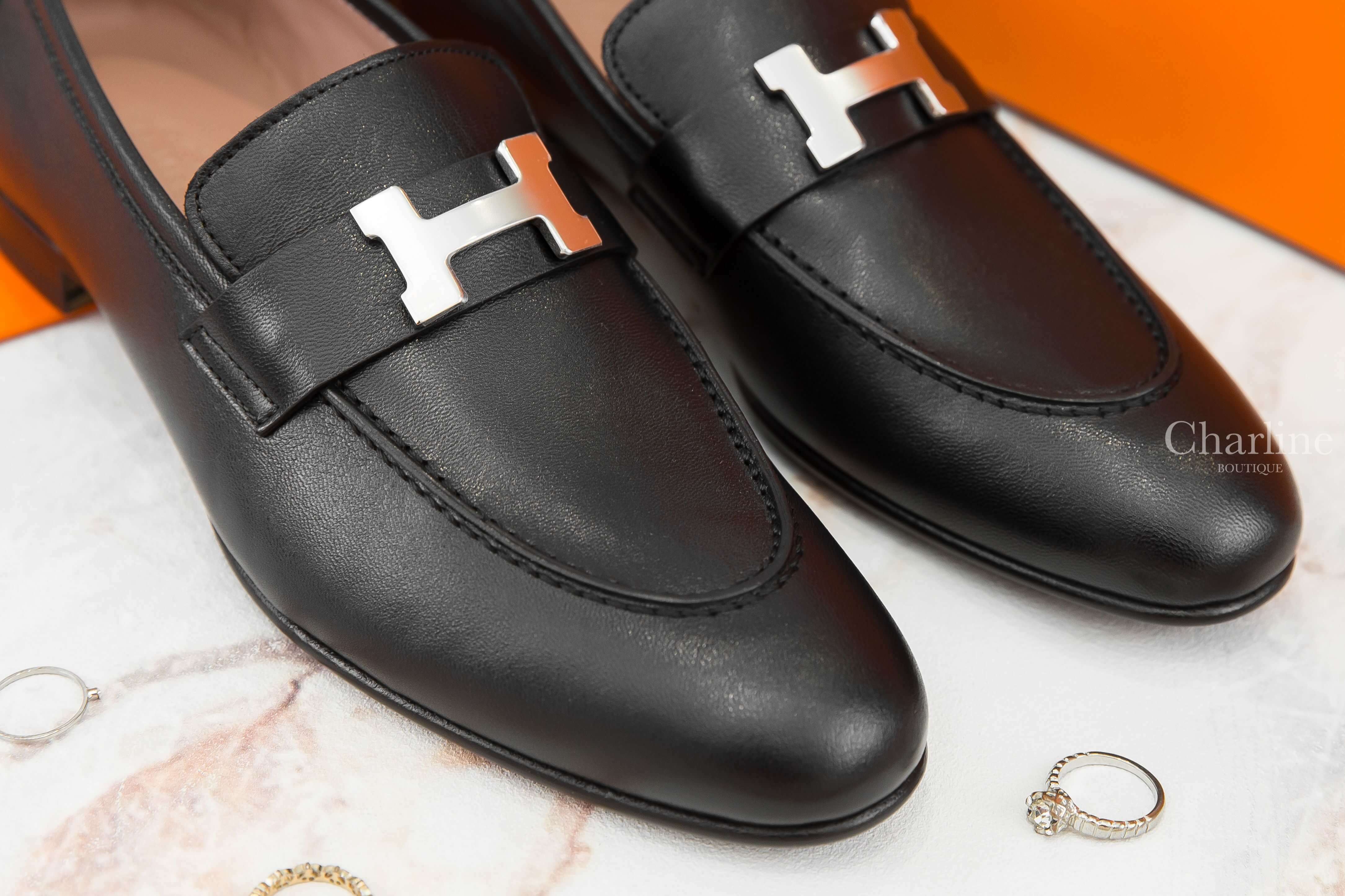 Hermès Paris Loafer 黑色銀釦H山羊皮樂福鞋