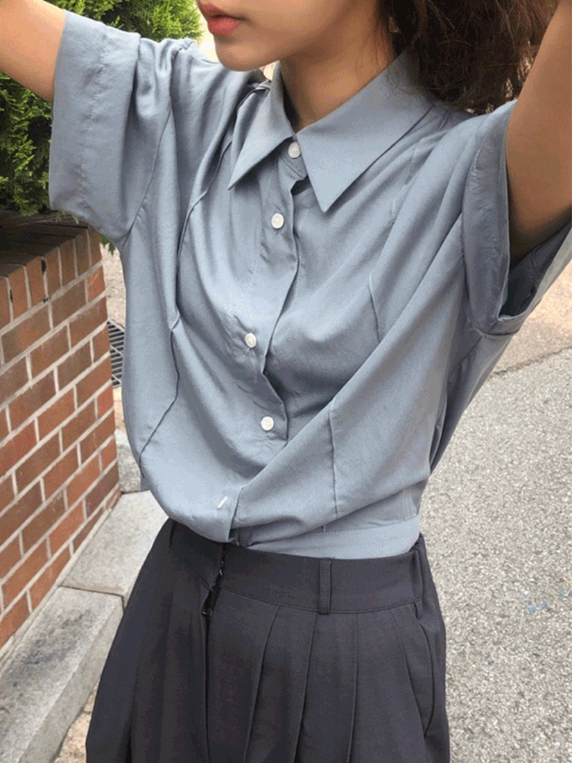 率性素面短版襯衫(粉色)