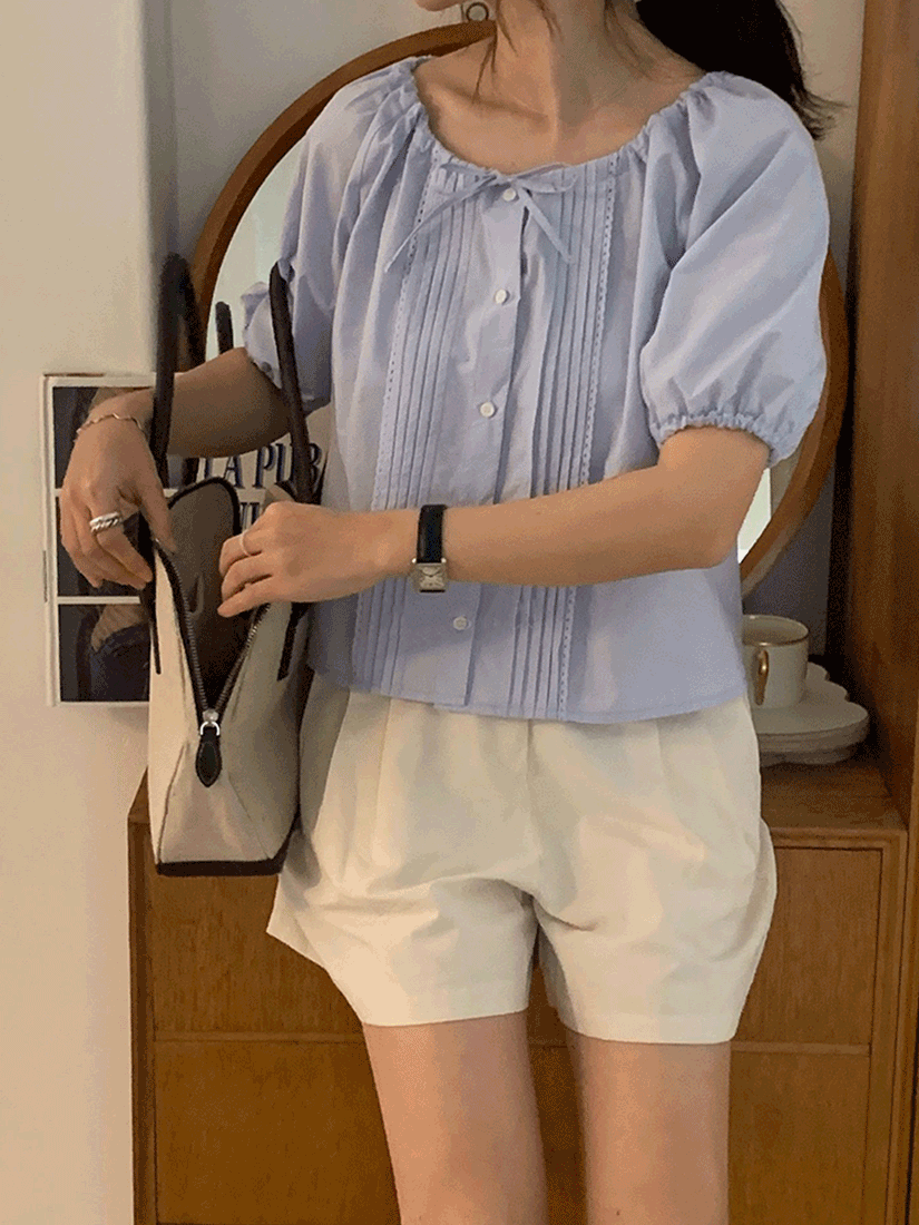 純色系列綁帶襯衫上衣(象牙白)