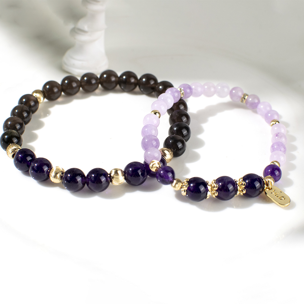 情侶對鍊【守護愛情】紫水晶黑曜石手鍊