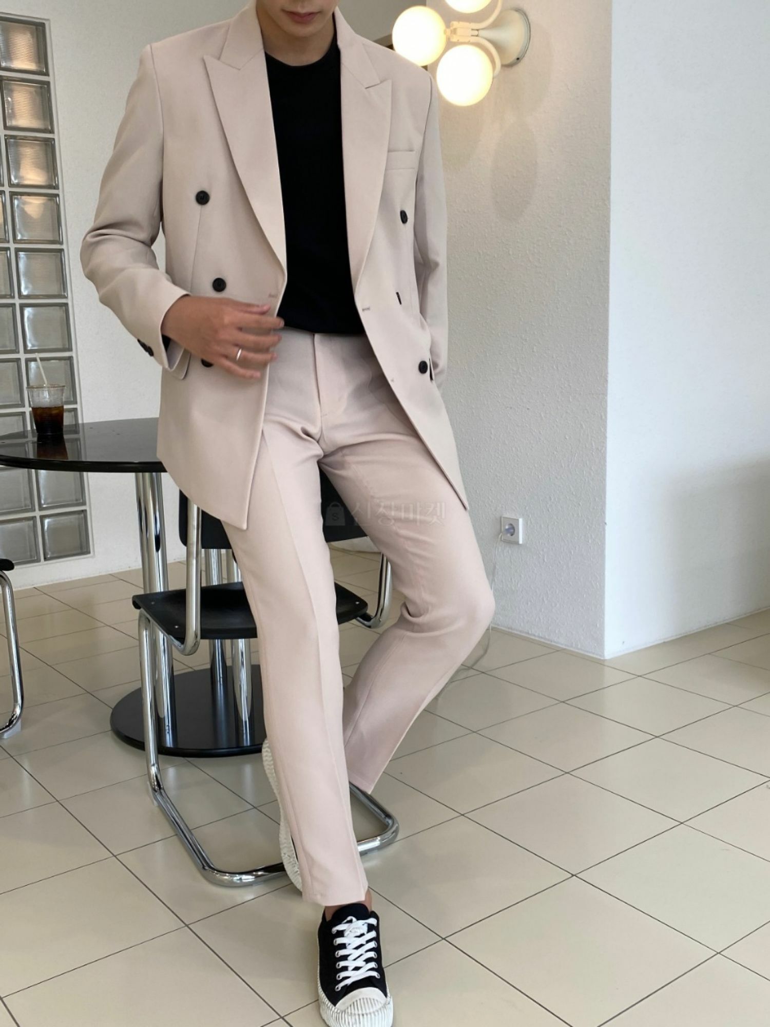 彩色雙排扣正裝修身九分西裝褲